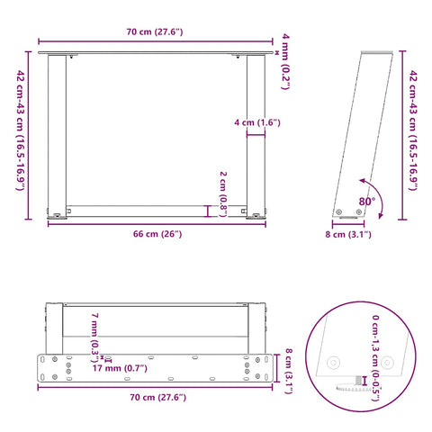 vidaXL Coffee Table Legs U-Shaped 2 pcs Black 70x(42-43) cm Steel