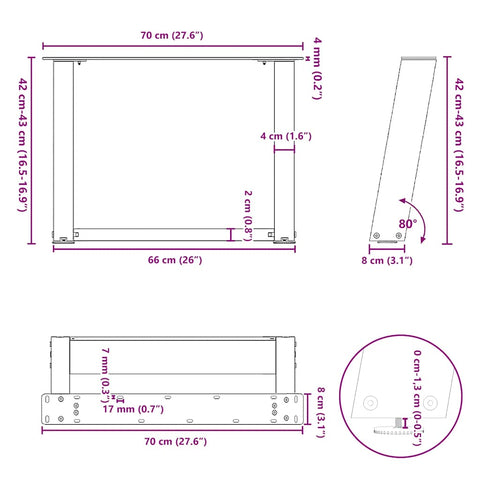 vidaXL Coffee Table Legs U-Shaped 2 pcs Anthracite 70x(42-43) cm Steel
