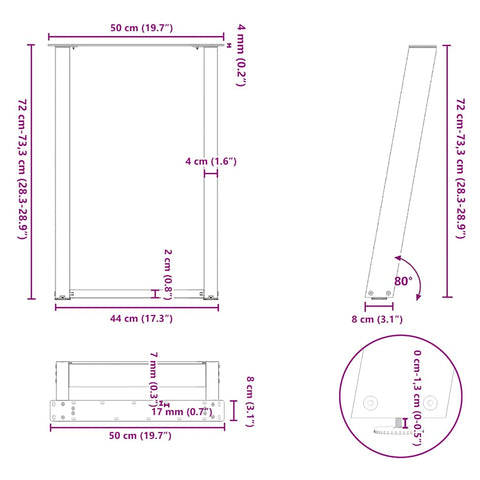 vidaXL Dining Table Legs U-Shaped 2 pcs White 50x(72-73) cm Steel