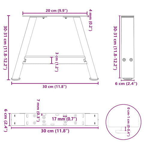 vidaXL Coffee Table Legs A-Shaped 2 pcs Black 30x(30-31) cm Steel
