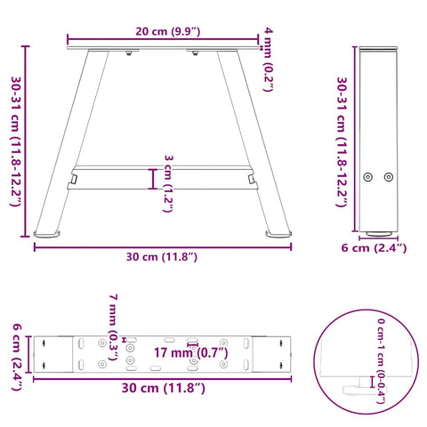 vidaXL Coffee Table Legs A-Shaped 2 pcs 30x(30-31) cm Steel