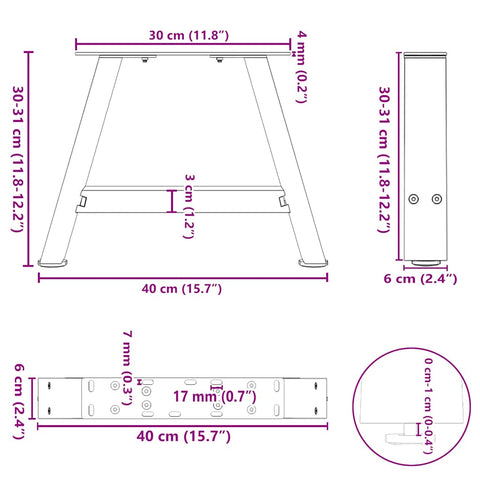 vidaXL Coffee Table Legs A-Shaped 2 pcs Black 40x(30-31) cm Steel
