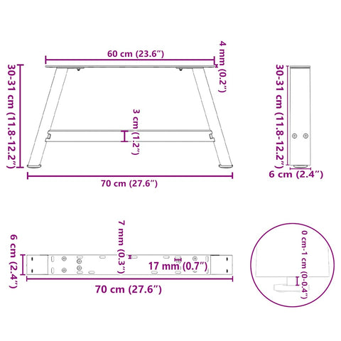 vidaXL Coffee Table Legs A-Shaped 2 pcs 70x(30-31) cm Steel