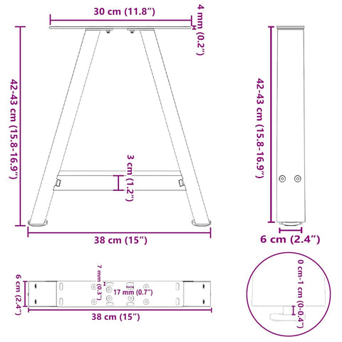 vidaXL Coffee Table Legs A-Shaped 2 pcs Anthracite 38x(42-43) cm Steel