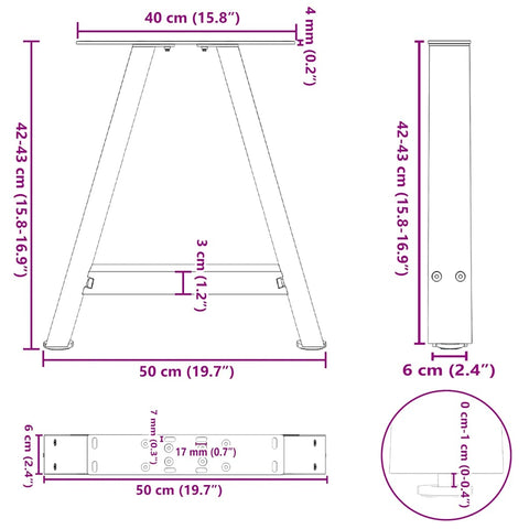 vidaXL Coffee Table Legs A-Shaped 2 pcs 50x(42-43) cm Steel