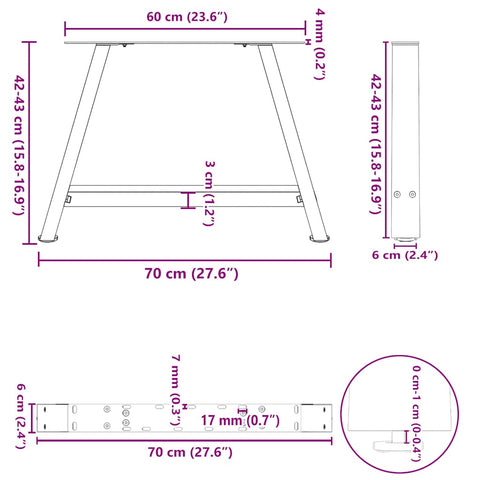vidaXL Coffee Table Legs A-Shaped 2 pcs 70x(42-43) cm Steel