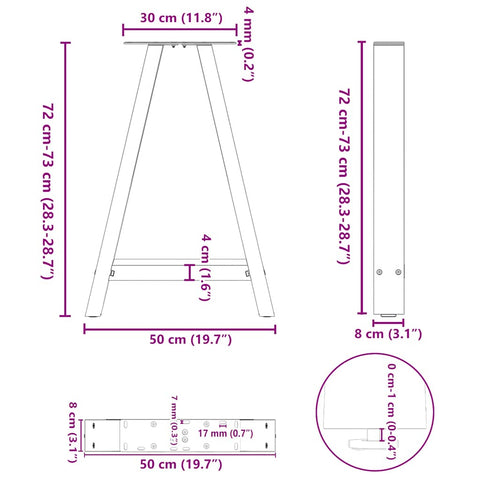 vidaXL Dining Table Legs A-Shaped 2 pcs Black 50x(72-73) cm Steel