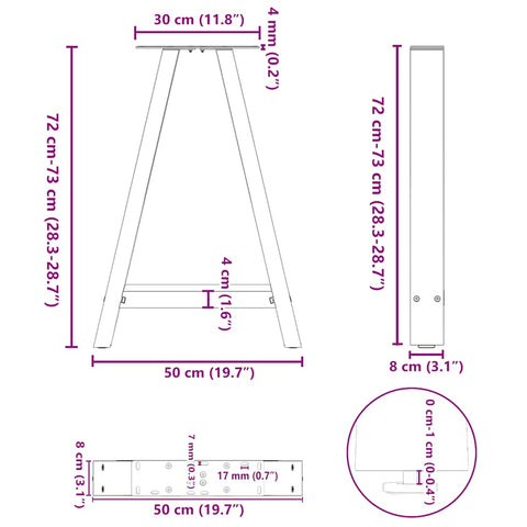 vidaXL Coffee Table Legs A-Shaped 2 pcs 50x(72-73) cm Steel