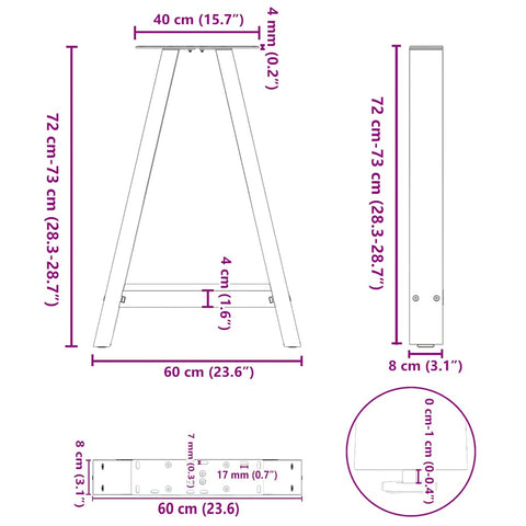 vidaXL Dining Table Legs A-Shaped 2 pcs Black 60x(72-73) cm Steel
