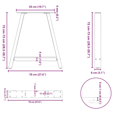 vidaXL Dining Table Legs A-Shaped 2 pcs Black 70x(72-73) cm Steel