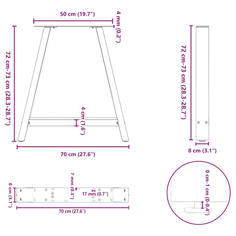 vidaXL Coffee Table Legs A-Shaped 2 pcs 70x(72-73) cm Steel