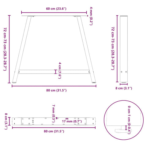 vidaXL Coffee Table Legs A-Shaped 2 pcs Black 90x(72-73) cm Steel