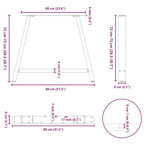 vidaXL Coffee Table Legs A-Shaped 2 pcs 90x(72-73) cm Steel