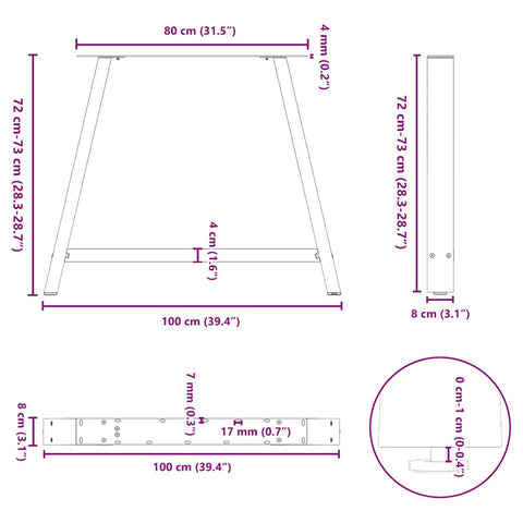 vidaXL Coffee Table Legs A-Shaped 2 pcs White 100x(72-73) cm Steel