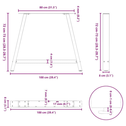 vidaXL Coffee Table Legs A-Shaped 2 pcs 100x(72-73) cm Steel