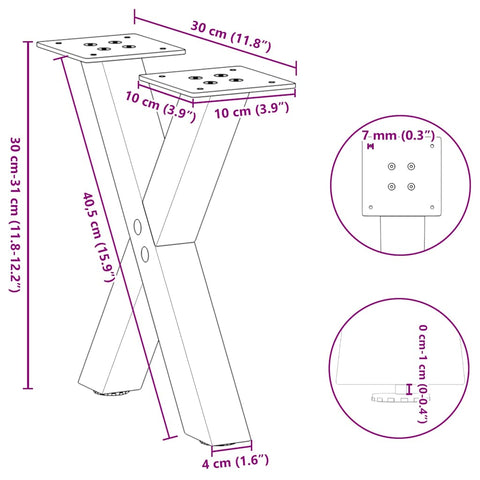 vidaXL Coffee Table Legs X-Shaped 2 pcs Natural Steel 30x(30-31) cm Steel