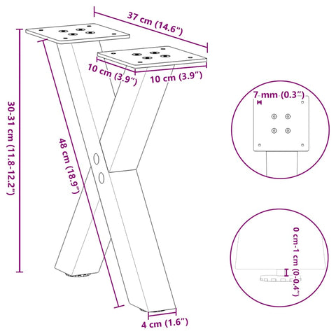vidaXL Coffee Table Legs X-Shaped 2 pcs Anthracite 37x(30-31) cm Steel