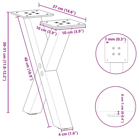 vidaXL Coffee Table Legs X-Shaped 2 pcs Natural Steel 37x(30-31) cm Steel