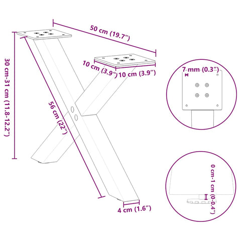 vidaXL Coffee Table Legs X-Shaped 2 pcs Black 50x(30-31) cm Steel