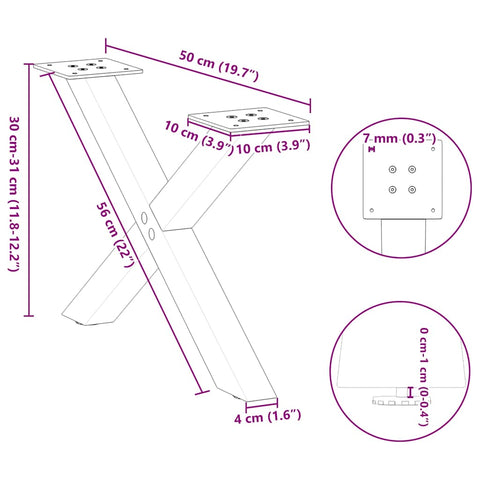 vidaXL Coffee Table Legs X-Shaped 2 pcs Natural Steel 50x(30-31) cm Steel