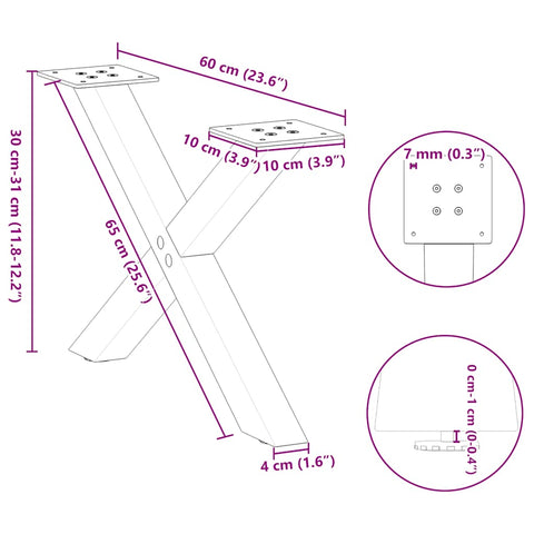 vidaXL Coffee Table Legs X-Shaped 2 pcs Anthracite 60x(30-31) cm Steel