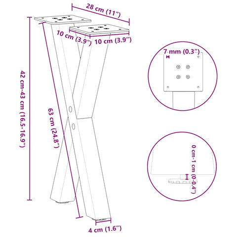 vidaXL Coffee Table Legs X-Shaped 2 pcs Anthracite 28x(42-43) cm Steel