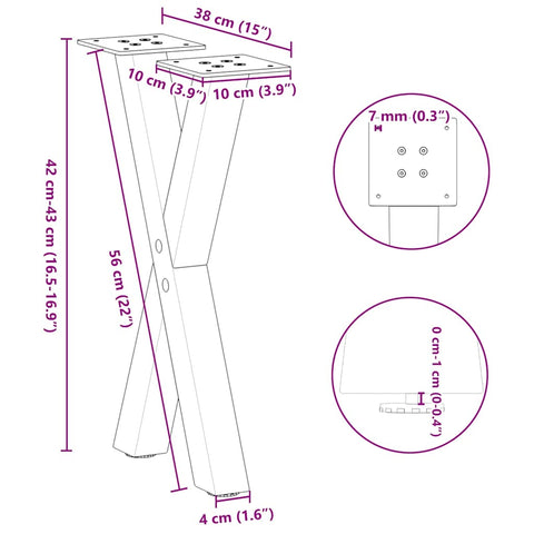 vidaXL Coffee Table Legs X-Shaped 2 pcs Black 38x(42-43) cm Steel