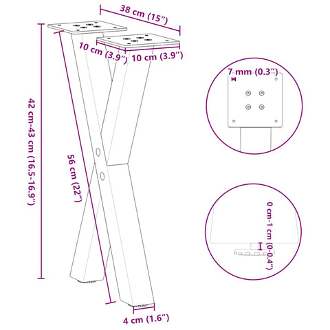 vidaXL Coffee Table Legs X-Shaped 2 pcs Anthracite 38x(42-43) cm Steel