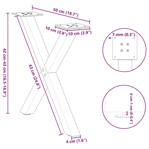 vidaXL Coffee Table Legs X-Shaped 2 pcs Natural Steel 50x(42-43) cm Steel