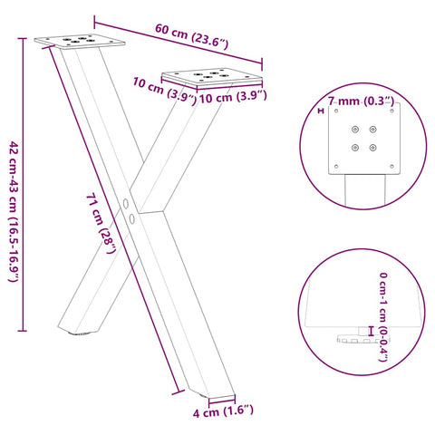 vidaXL Coffee Table Legs X-Shaped 2 pcs Black 60x(42-43) cm Steel
