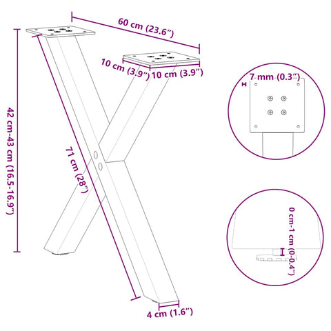 vidaXL Coffee Table Legs X-Shaped 2 pcs White 60x(42-43) cm Steel