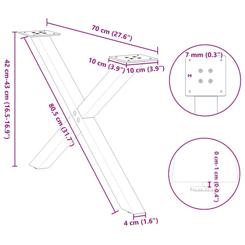 vidaXL Coffee Table Legs X-Shaped 2 pcs Natural Steel 70x(42-43) cm Steel
