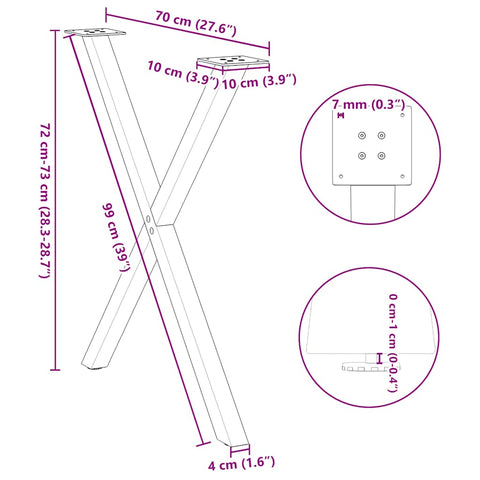 vidaXL Dining Table Legs X-Shaped 2 pcs Anthracite 80x(72-73) cm Steel