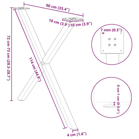 vidaXL Dining Table Legs X-Shaped 2 pcs Black 90x(72-73) cm Steel