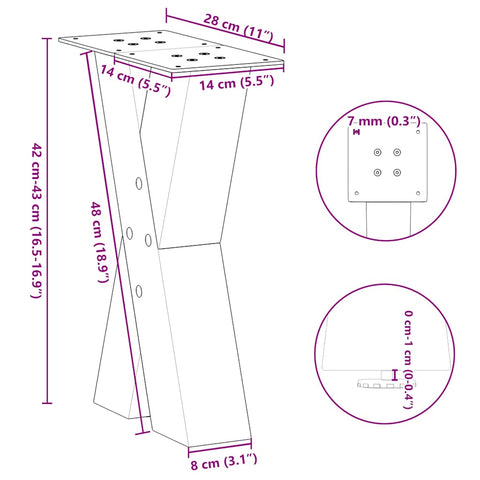 vidaXL Coffee Table Legs X-Shaped 2 pcs Anthracite 28x(42-43) cm Steel