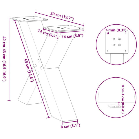 vidaXL Coffee Table Legs X-Shaped 2 pcs Black 50x(42-43) cm Steel