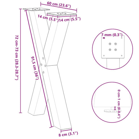 vidaXL Dining Table Legs X-Shaped 2 pcs White 60x(72-73) cm Steel