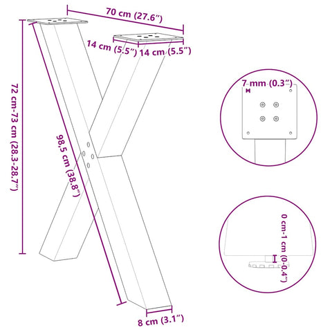 vidaXL Dining Table Legs X-Shaped 3 pcs Anthracite 70x(72-73) cm Steel