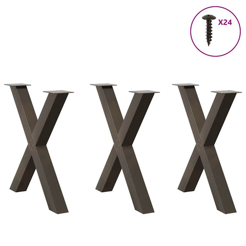 vidaXL Dining Table Legs X-Shaped 3 pcs Natural Steel 70x(72-73) cm Steel