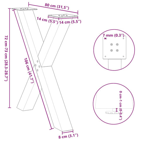 vidaXL Dining Table Legs X-Shaped 3 pcs Anthracite 80x(72-73) cm Steel