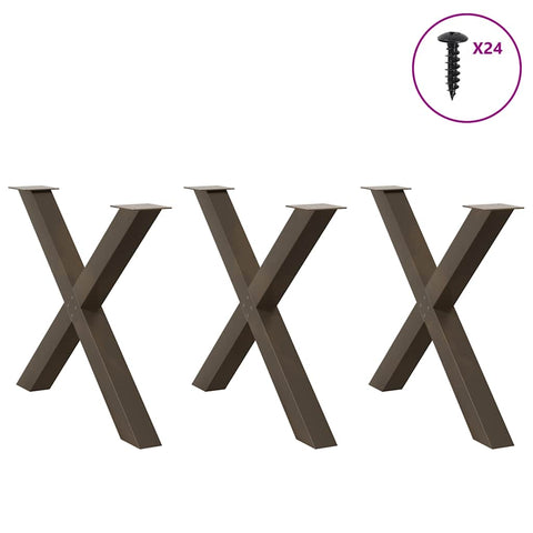 vidaXL Dining Table Legs X-Shaped 3 pcs Natural Steel 90x(72-73) cm Steel
