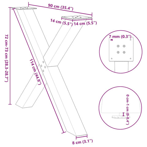 vidaXL Dining Table Legs X-Shaped 3 pcs Natural Steel 90x(72-73) cm Steel