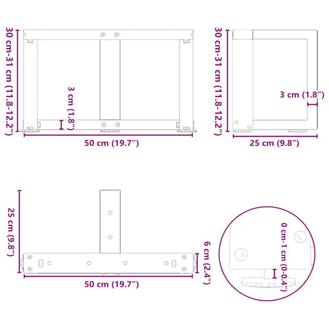 vidaXL Coffee Table Legs T-Shaped 2 pcs Natural Steel 50x25x(30-31) cm Steel