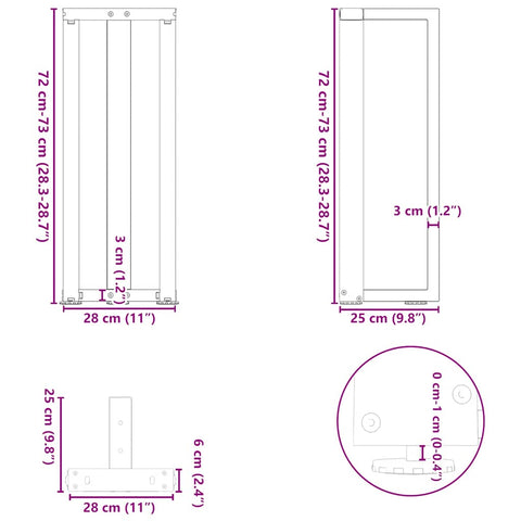 vidaXL Console Table Legs T-Shaped 2 pcs White 25x28x(72-73) cm Steel