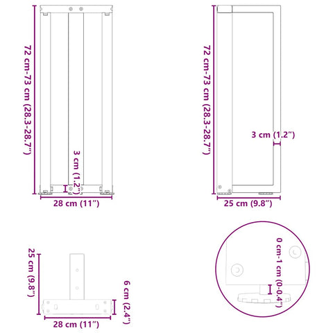 vidaXL Console Table Legs T-Shaped 2 pcs Anthracite 25x28x(72-73) cm Steel