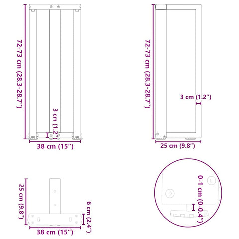 vidaXL Console Table Legs T-Shaped 2 pcs Black 38x25x(72-73) cm Steel