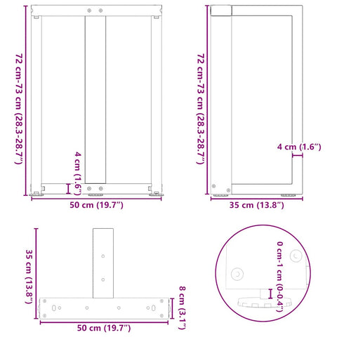vidaXL Dining Table Legs T-Shaped 2 pcs White 50x35x(72-73) cm Steel