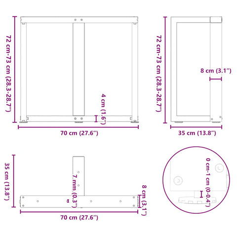 vidaXL Dining Table Legs T-Shaped 2 pcs Natural Steel 70x35x(72-73) cm Steel