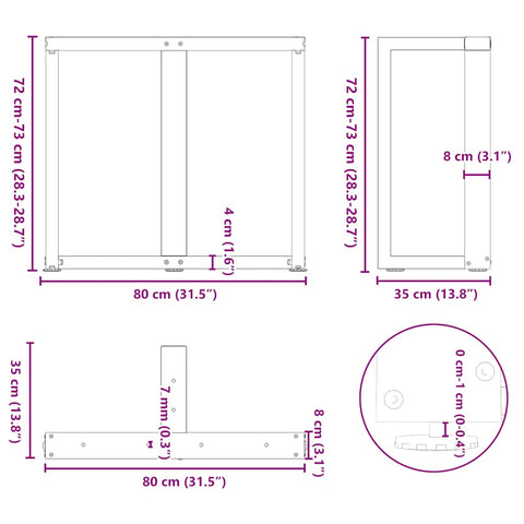 vidaXL Dining Table Legs T-Shaped 2 pcs Anthracite 80x35x(72-73) cm Steel