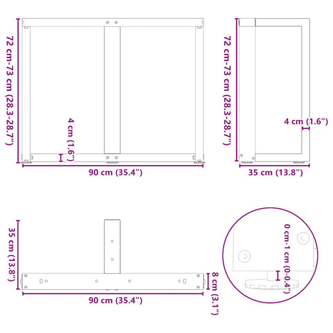 vidaXL Dining Table Legs T-Shaped 2 pcs White 90x35x(72-73) cm Steel